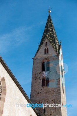 Belfry Of The Parish Church In Villanders Stock Photo