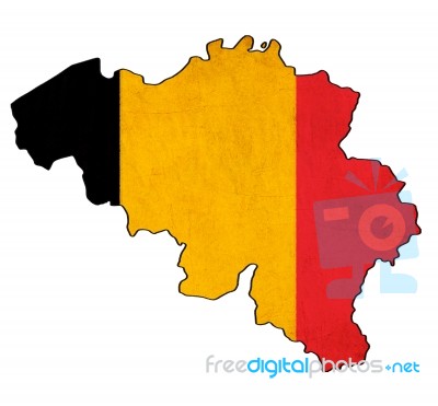 Belgium Map On Belgium Flag Drawing ,grunge And Retro Flag Serie… Stock Image