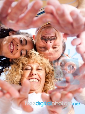 Below View Of Family Members Head By Head Stock Photo