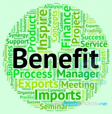 Benefit Word Indicates Benefits Perk And Reward Stock Image