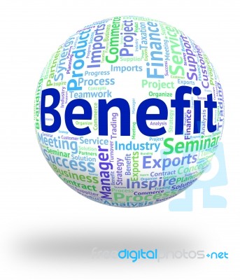 Benefit Word Shows Perk Bonus And Wordclouds Stock Image
