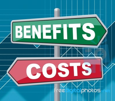Benefits Costs Signs Represent Expenses And Compensation Stock Image