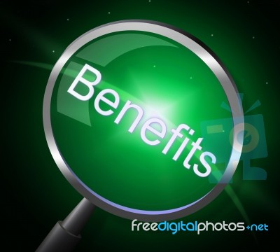 Benefits Magnifier Represents Search Pay And Magnification Stock Image