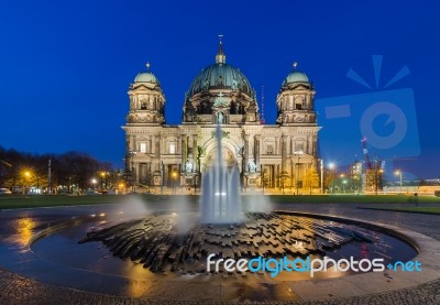 Berlin Cathedral (berliner Dom) At Night Stock Photo