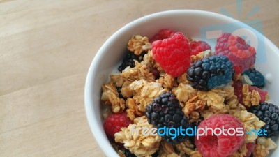 Berries, Granola & Yogurt Stock Photo