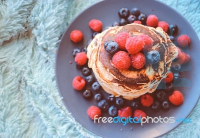 Berry Breakfast Pancakes/crapes Stock Photo