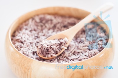 Berry Rice In Wooden Bowl Stock Photo