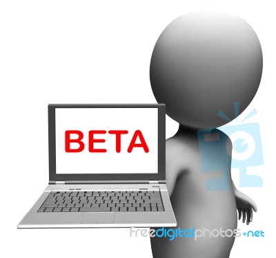 Beta Character Laptop Shows Online Trial Software Or Development… Stock Image