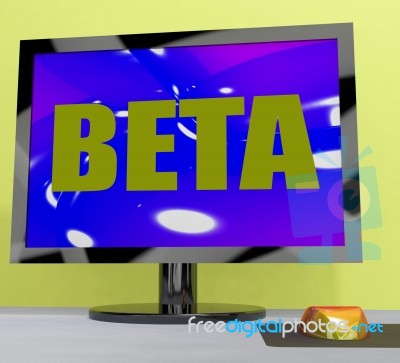 Beta On Monitor Shows Testing Software Or Development Stock Image