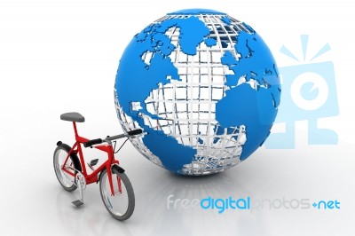 Bicycle Rolling On The Globe Stock Image