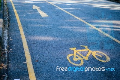 Bicycle Sign On The Road Stock Photo