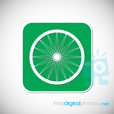 Bicycle Wheel Icon. Green Square Frame.  Illustration Stock Image