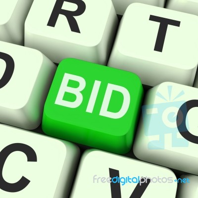 Bid Key Shows Online Auction Or Bidding Stock Image