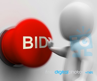 Bid Pressed Shows Auction Bidding And Reserve Stock Image