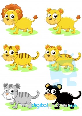 Big Cat Cartoon Set Stock Image