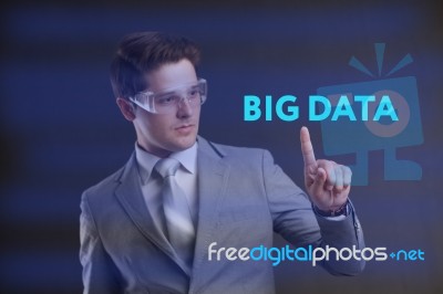 Big Data Concept Man Selecting And Pressing Big Data Symbol Stock Photo