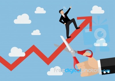 Big Hand Cutting Growing Graph Of Businessman Stock Image