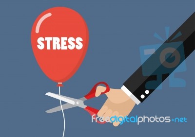 Big Hand Cutting Stress Balloon String With Scissors Stock Image