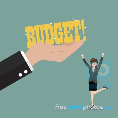 Big Hand Give A Budget To Business Woman Stock Image