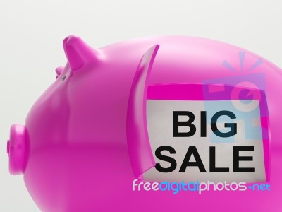 Big Sale Piggy Bank Means Massive Bargains Stock Image
