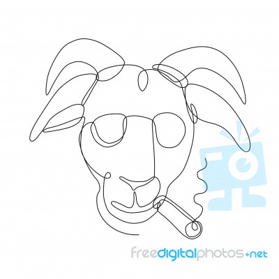 Billy Goat Wearing Sunglasses Cigar Continuous Line Stock Image