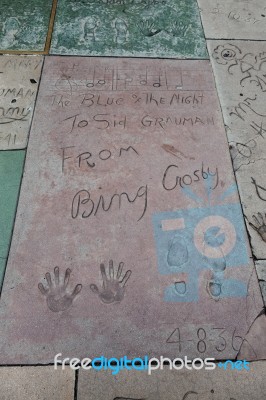 Bing Crosby Signature And Handprints Hollywood Stock Photo