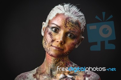 Bird Girl Fantasy Makeup Stock Photo