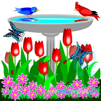 Birdbath In Garden Stock Image