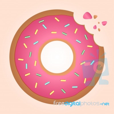 Bitten Strawberry Ring Doughnut Stock Image