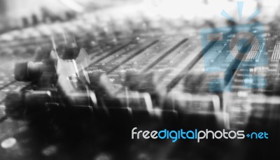 Black And White Mixing Console Motion Abstraction Stock Photo