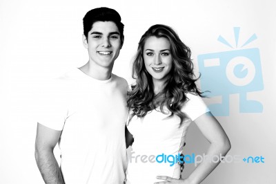 Black And White Shot Of Young Couple Stock Photo