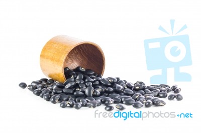 Black Beans In Wood Cup Stock Photo