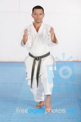 Black Belt Karate Man Doing His Kata Stock Photo