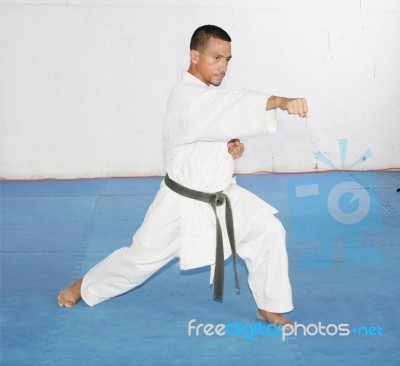 Black Belt Man In Kimono During Training Karate Kata Exercises I… Stock Photo Black Belt Man In Kimono During Training Karate Kata Exercises I… Stock Photo
