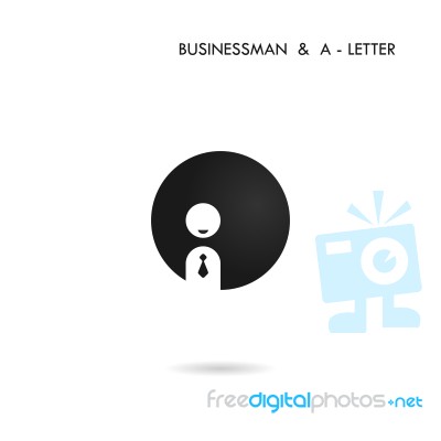 Black Circle Sign And Businessman Icon.creative A-letter Icon Stock Image