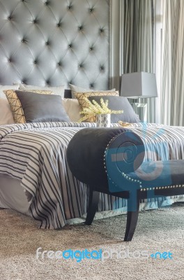 Black Classic Style Sofa With Classic Style Bed Stock Photo