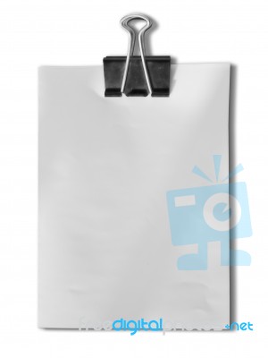 Black Clip And White Blank Note Paper Stock Photo