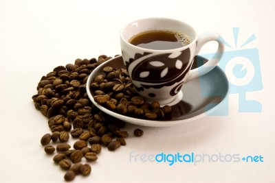 Black Coffee And Beans Stock Photo
