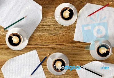Black Coffee With Blank Documents On Table During Business Time Stock Image