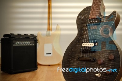 Black Electric Guitar Stock Photo