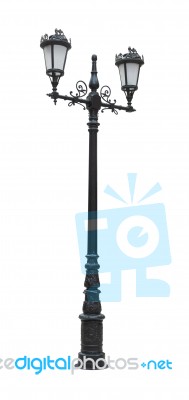 Black Iron Street Lantern Pole On White Background Stock Photo