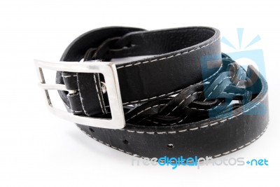 Black Leather Belt Isolated Stock Photo