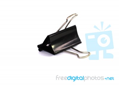 Black Metallic Binder Clip Isolated On White Background Stock Photo