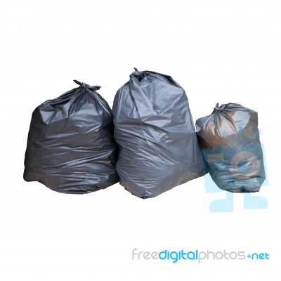 Black Plastic Garbage Isolated White Stock Photo