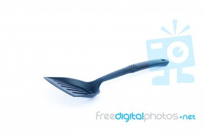 Black Plastic Kitchen Spatula On White Background Stock Photo