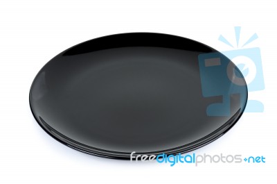 Black Plate Isolated On White Background Stock Photo
