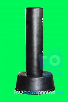 Black Punching Bag For Boxing Or Kick Boxing Sport Isolated On G… Stock Photo