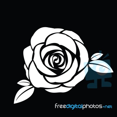 Black Silhouette Of Rose With Leaves Stock Image