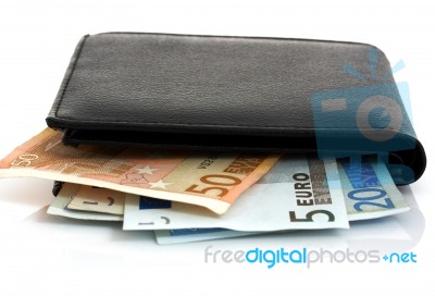 Black Wallet With Euros Stock Photo