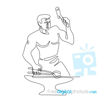 Blacksmith Hammer Continuous Line Stock Image
